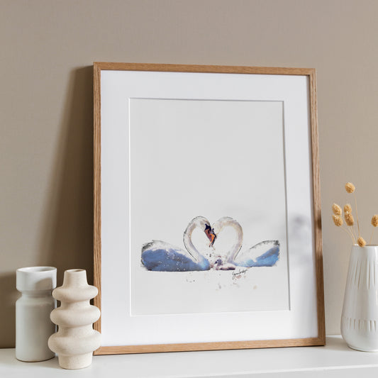 Swan Family Portrait Splatter Style Artwork Fine Art Print (Unframed)