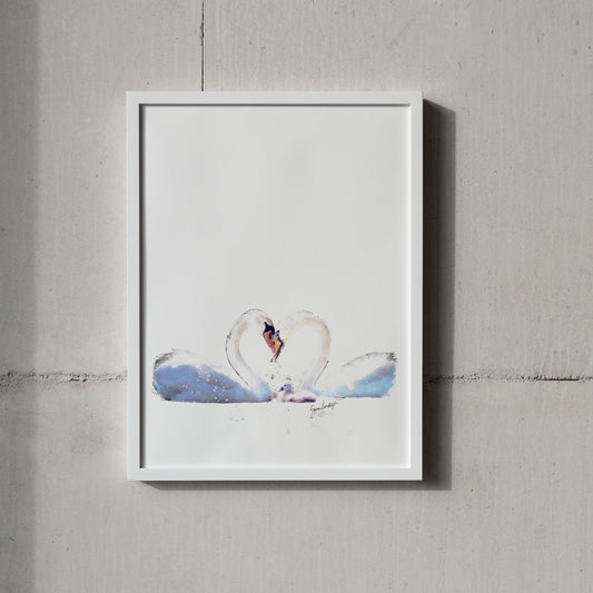Swan Family Portrait Splatter Style Artwork Fine Art Print (Unframed)