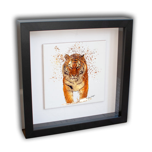 Tiger Portrait Brush Splatter Style Artwork - Framed CERAMIC TILE Art