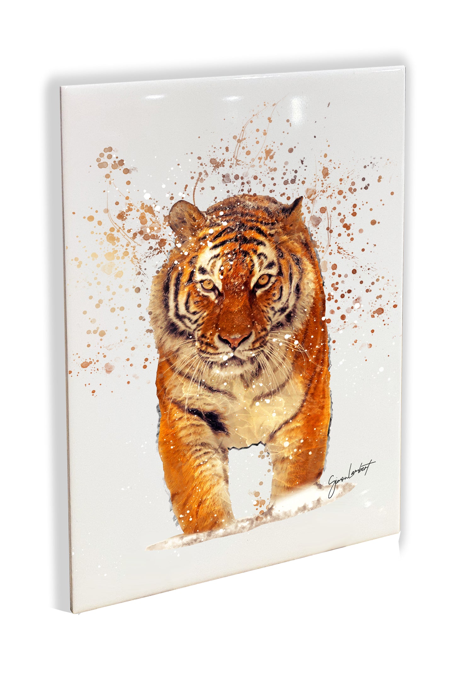 Tiger Portrait Brush Splatter Style Artwork - Framed CERAMIC TILE Art