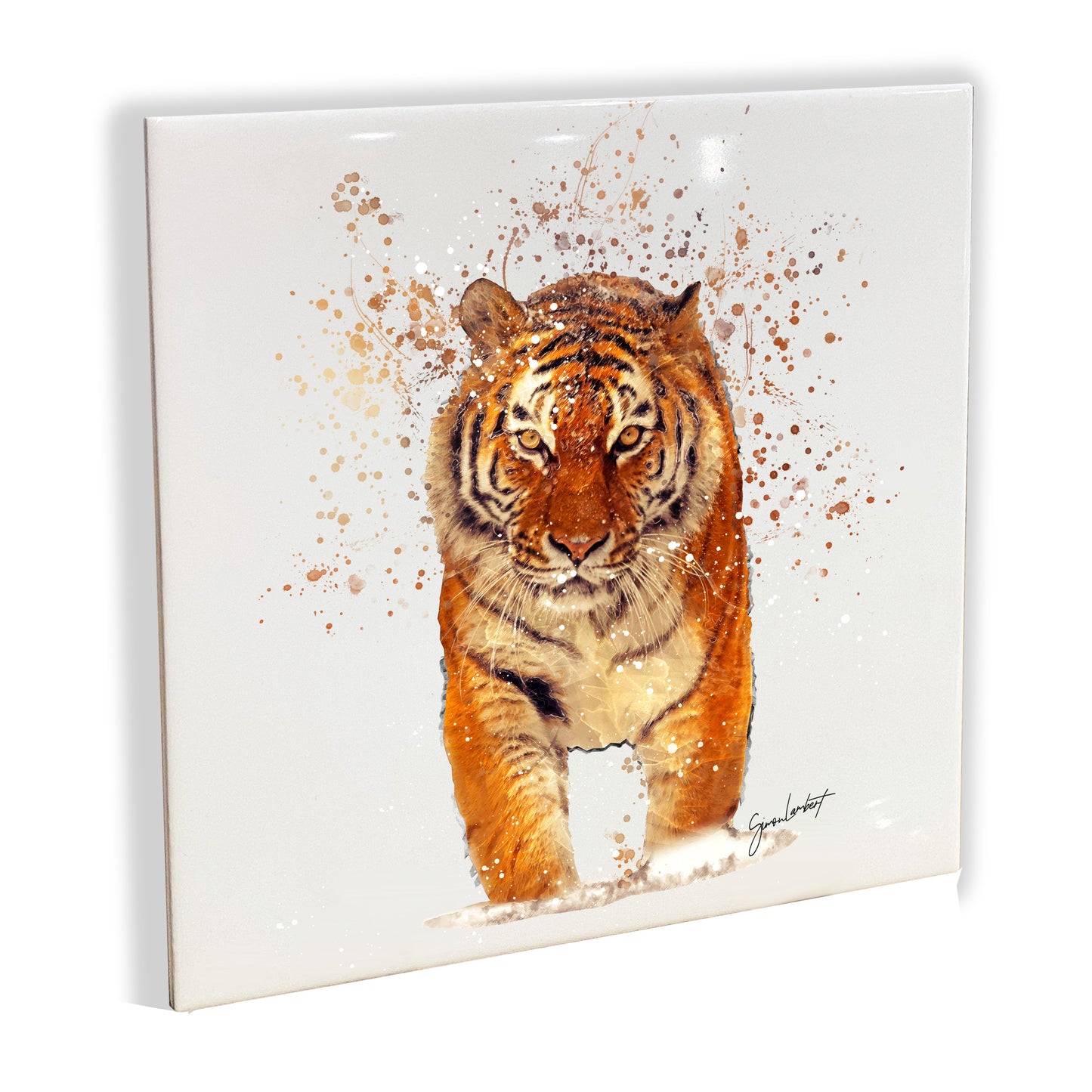 Tiger Portrait Brush Splatter Style Artwork - Framed CERAMIC TILE Art