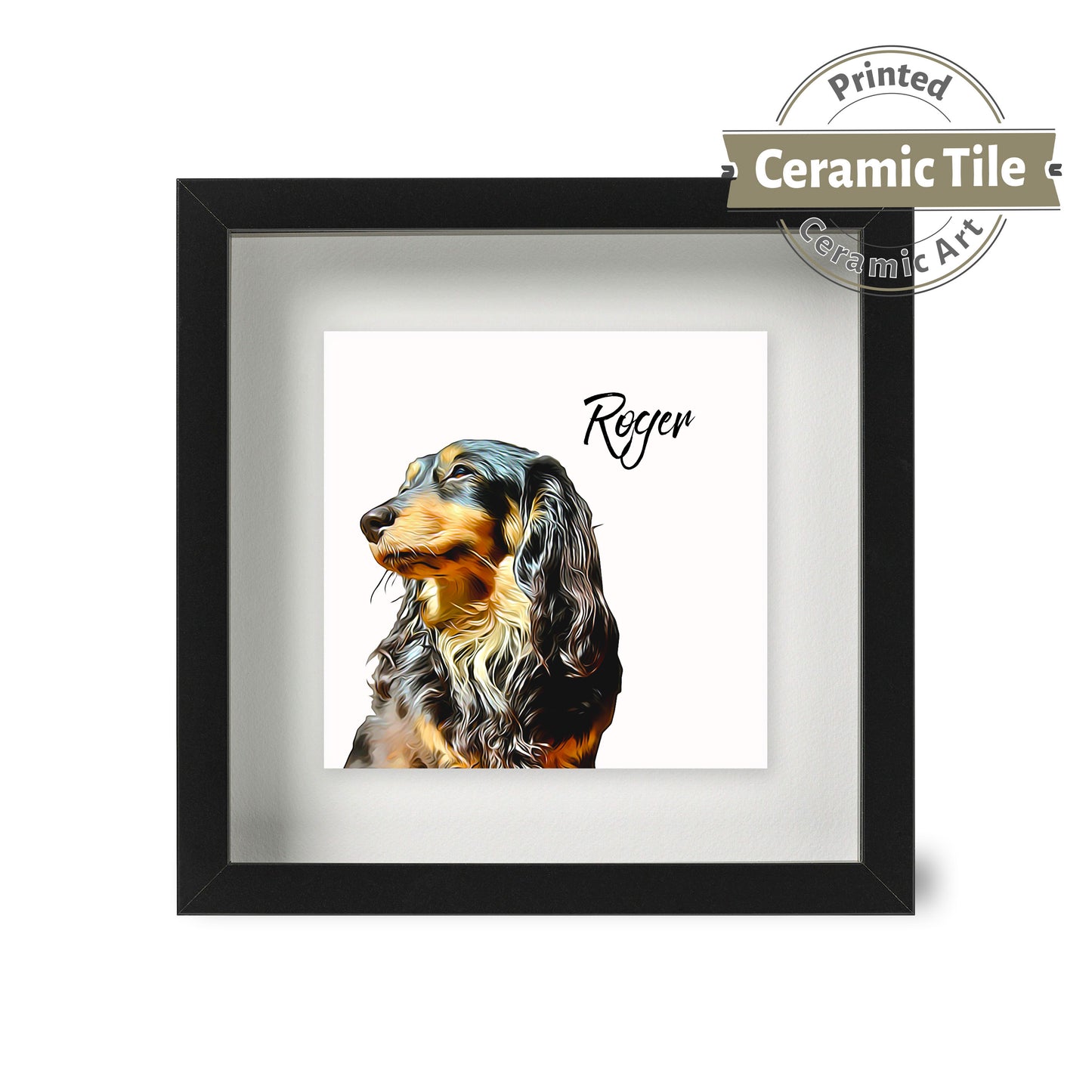 Personalised Pet Dog Cat Brush Portrait Custom Photo Print on Ceramic Tile in Box Frame Gift
