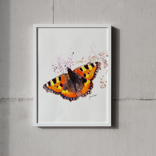 Tortoise Shell Butterfly Portrait Splatter Style Artwork Fine Art Print (Unframed)