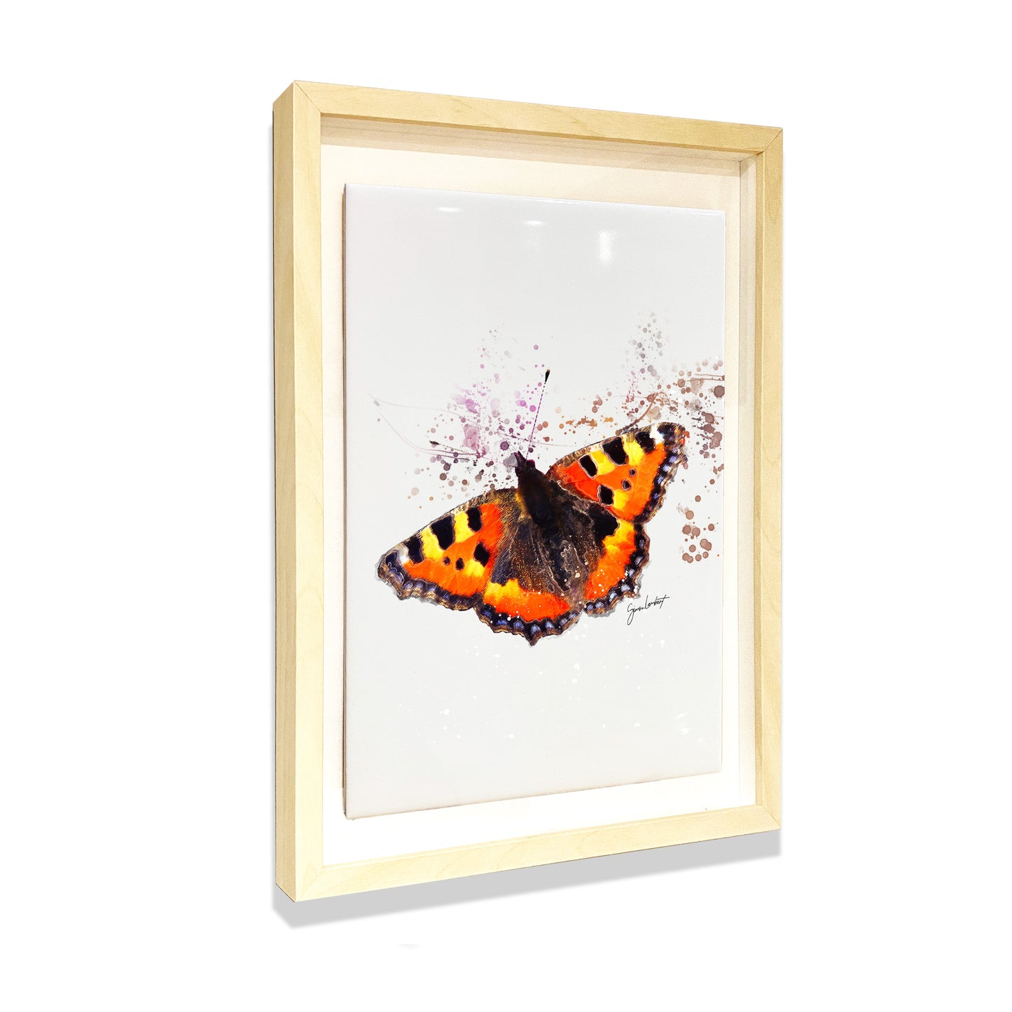 Tortoiseshell Butterfly Portrait Brush Splatter Style Artwork - Framed CERAMIC TILE Art