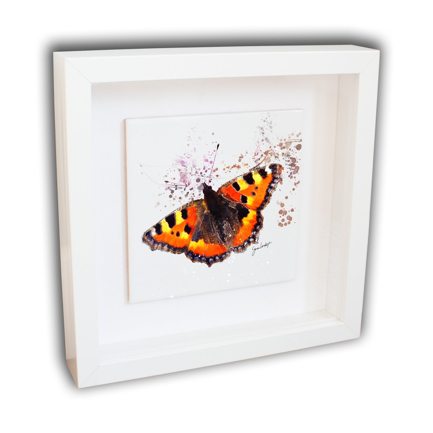 Tortoiseshell Butterfly Portrait Brush Splatter Style Artwork - Framed CERAMIC TILE Art