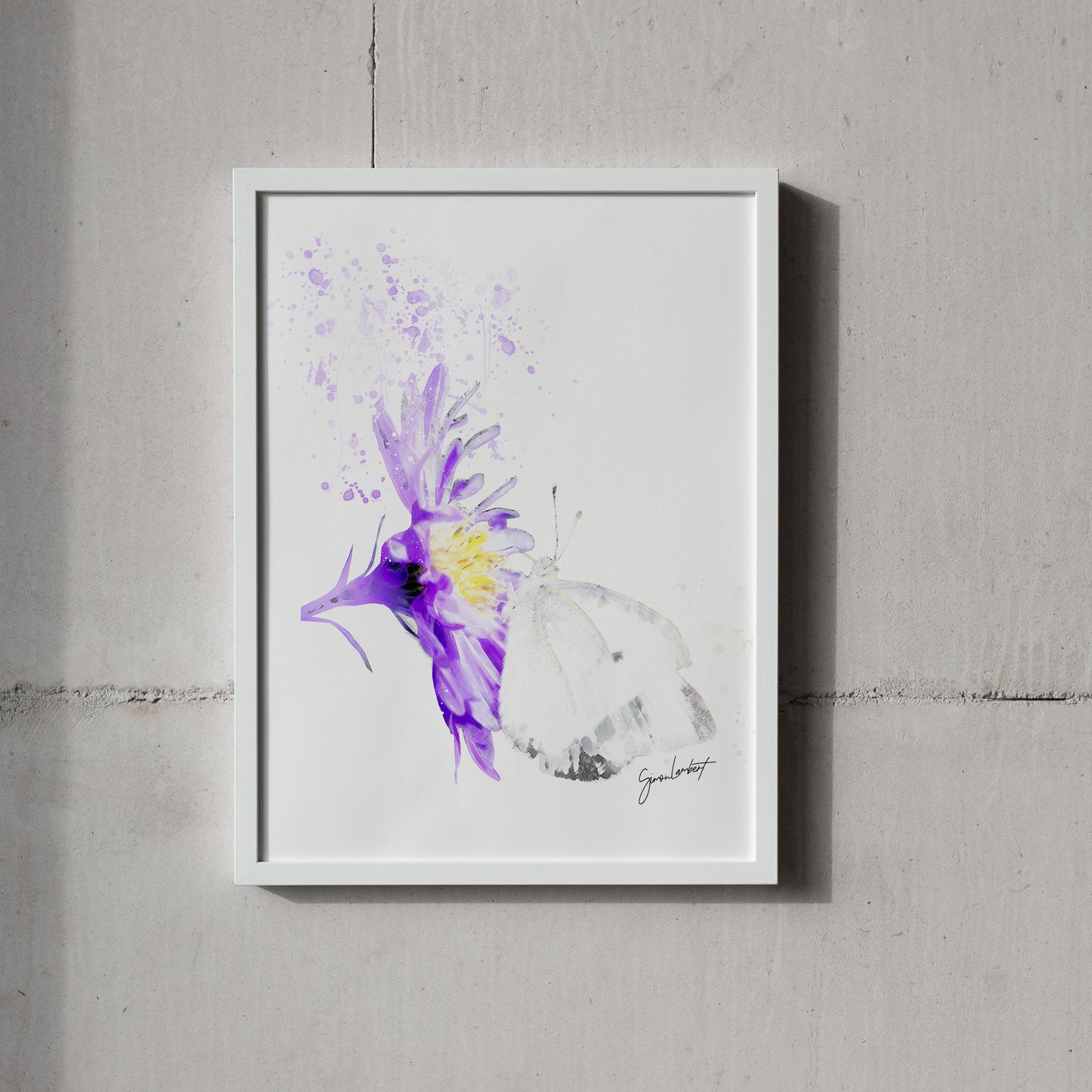 White Butterfly Portrait Splatter Style Artwork Fine Art Print (Unframed)