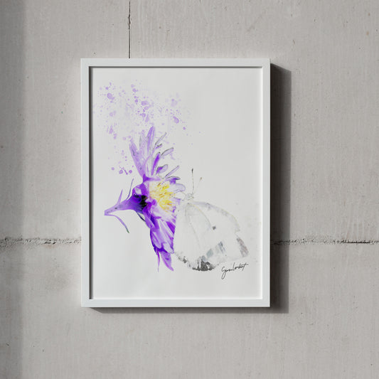 White Butterfly Portrait Splatter Style Artwork Fine Art Print (Unframed)