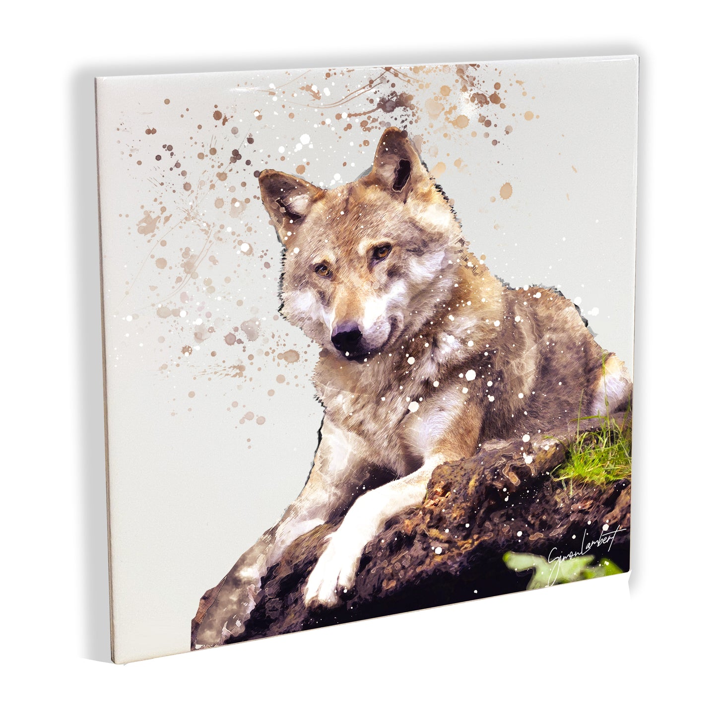 Wolf Portrait Brush Splatter Style Artwork - Framed CERAMIC TILE Art