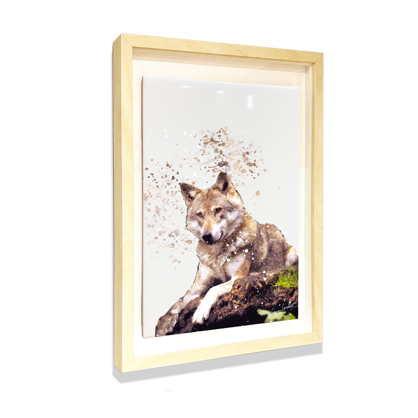 Wolf Portrait Brush Splatter Style Artwork - Framed CERAMIC TILE Art