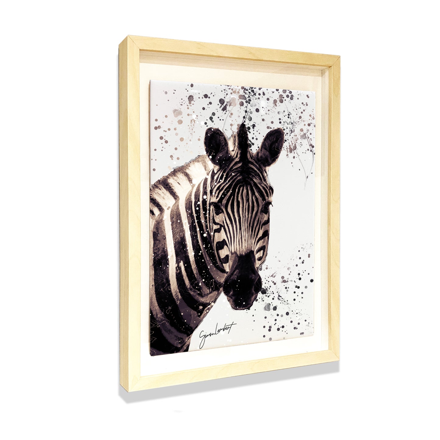 Zebra Portrait Brush Splatter Style Artwork - Framed CERAMIC TILE Art